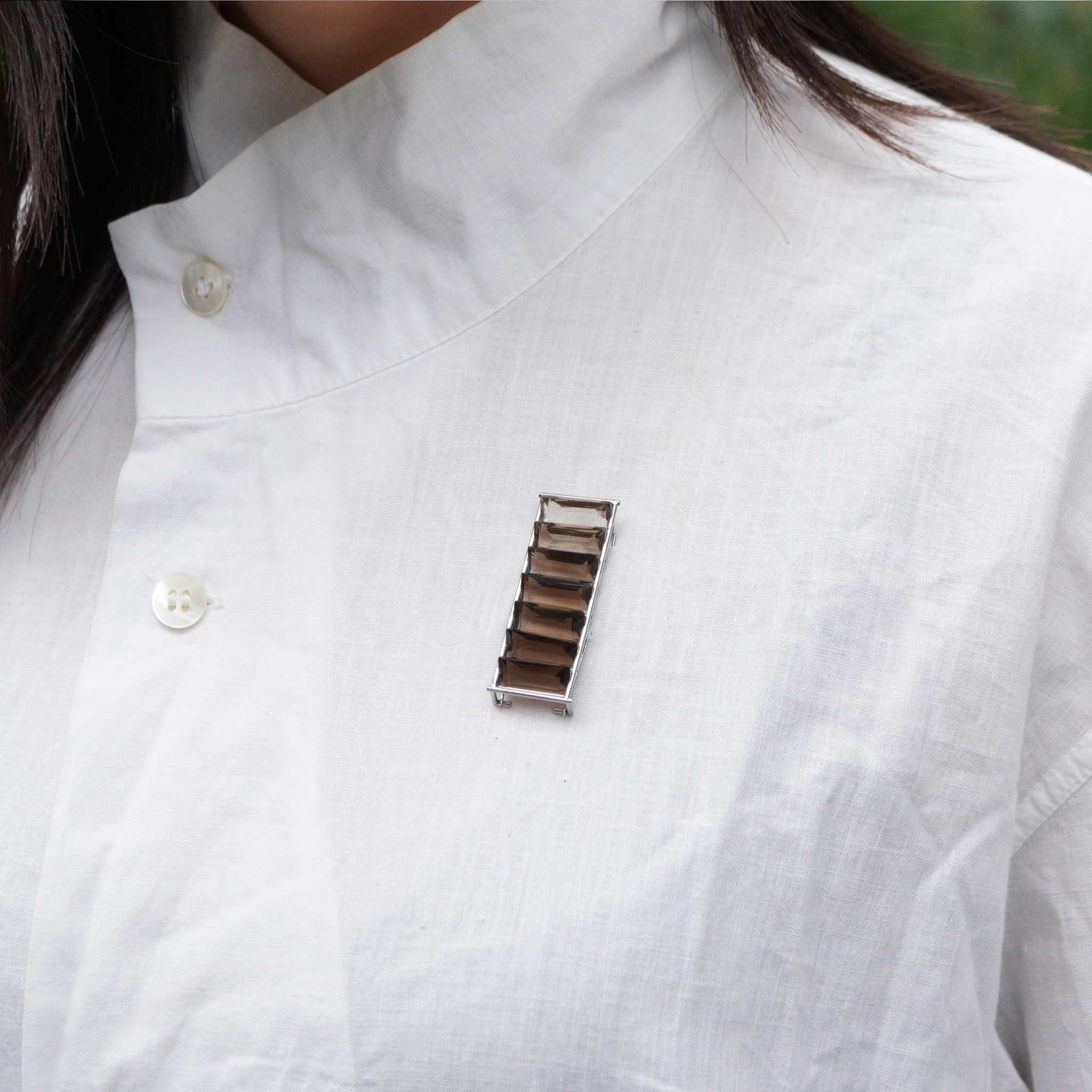 Blinds Brooch with Smoky Quartz and Stainless-Steel